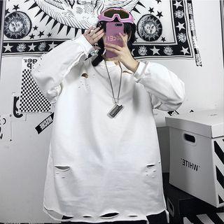 Ripped Plain Long Sleeve T-shirt
