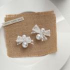 Lace Bow Stud Earring 1 Pair - S925 Silver - White - One Size
