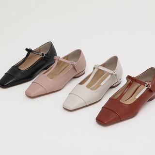 Square-toe T-strap Flats