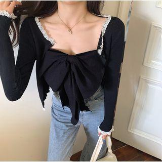 Bow Knit Camisole Top / Ribbed Cardigan