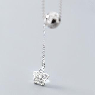 925 Sterling Silver Rhinestone Flower Pendant Necklace Silver - One Size
