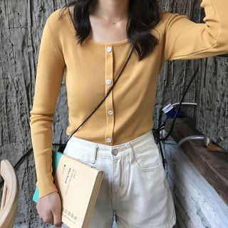 Round Neck Buttoned Plain Knit Top