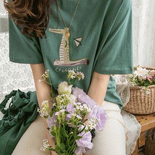 Crocodile Letter Print Boxy T-shirt