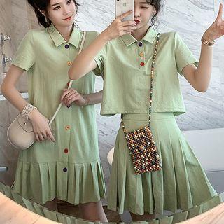 Short-sleeve Polo Shirt / High-waist Pleated Skirt / Short-sleeve Polo Shirt Dress / Set