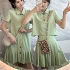 Short-sleeve Polo Shirt / High-waist Pleated Skirt / Short-sleeve Polo Shirt Dress / Set