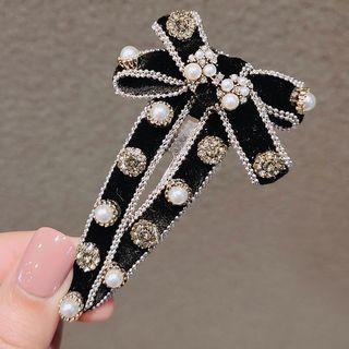 Ribbon Rhinestone Faux Pearl Hair Clip