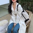 Button-up Long Coat With Belt - Almond - One Size