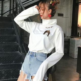 Long-sleeve Embroidered Turtleneck T-shirt