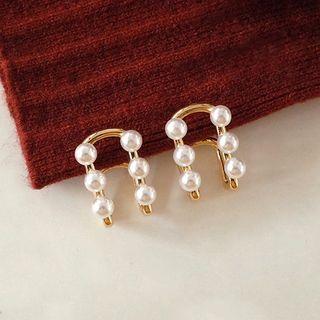 Faux-pearl Earring 1 Pair - Gold - One Size