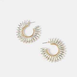 Rhinestone Open Hoop Earring 1 Pair - One Size