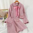 Set: Houndstooth Shirt + A-line Skirt