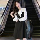 Mock Two-piece Long-sleeve Tie-neck A-line Dress