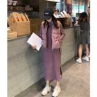 Stand Collar Zip Padded Jacket / Long-sleeve Midi Dress