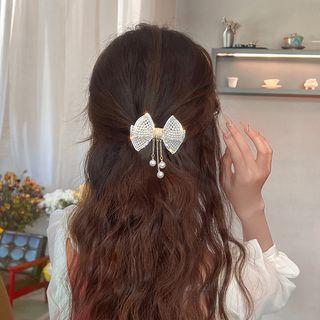 Bow Hair Clip 1pc - Gold & White - One Size