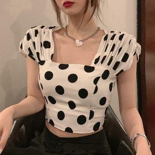 Cap-sleeve Dot Print Crop Top