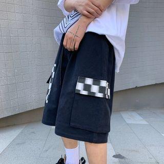 Checkerboard Panel Cargo Shorts