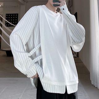 Mock Two-piece Paneled Striped Sweatshirt