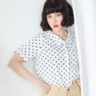 Dotted Short-sleeve Blouse Blue - One Size