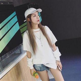 Long-sleeve Distressed Long Top