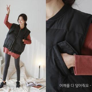 Rib-trim Zip-up Padded Vest