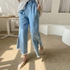 Drawcord-waist Wide Jeans Light Blue - One Size