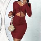 Long-sleeve V-neck Drawstring Bodycon Dress
