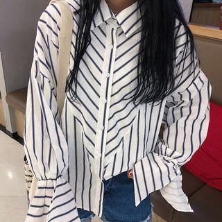 Striped Flared-cuff Shirt As Shown In Figure - One Size