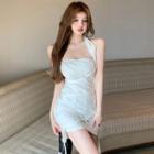 Halter-neck Plain Mini Bodycon Dress White - One Size