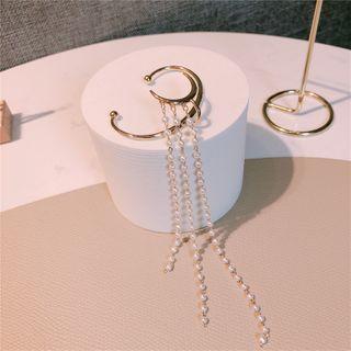 Faux Pearl Chain Ear Cuff Ear Cuff - Tassel - Gold - One Size