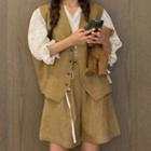 Set: Plain Cropped Blouse + Vest + High-waist Shorts