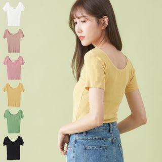 Round Neck Short Sleeve Knit Top