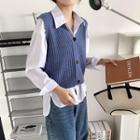 Long-sleeve Turtleneck Plain Knit Top / Button-up Knit Vest (various Designs)