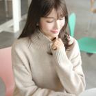 Mock-neck Drop-shoulder Wool Blend Sweater