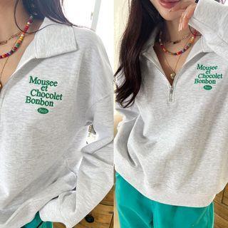 Letter-embroidered Anorak Sweatshirt Melange White - One Size