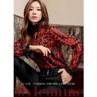 Frill-neck Patterned See-through Top