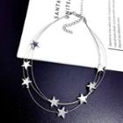 Star Layered Necklace 1pc - Silver - One Size