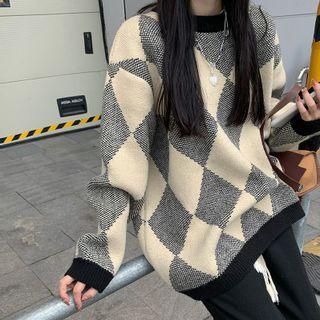 Argyle Sweater Argyle - Dark Gray & Almond - One Size