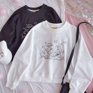 Cartoon Print Cropped Pullover