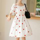 Short-sleeve Strawberry Printed A-line Dress