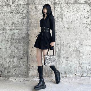 Cut Out Pleated Mini Dress / Elastic Belt / Set