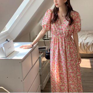 Spaghetti Strap Floral Midi A-line Dress Floral - Pink - One Size