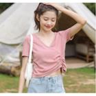 Short-sleeve Drawstring T-shirt Pink - One Size