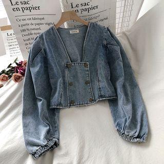 Double Breasted Denim Blouse Blue - One Size