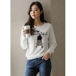 Letter Beaded Printed Knit Top