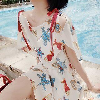 Tied Ruffle Sleeve Chiffon Dress