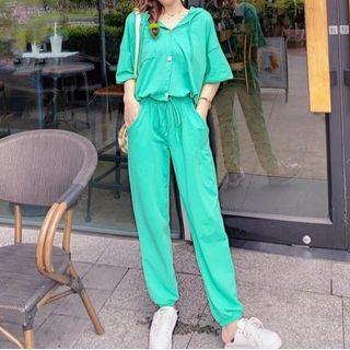 Set: Elbow-sleeve Shirt + Harem Sweatpants