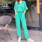 Set: Elbow-sleeve Shirt + Harem Sweatpants