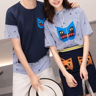 Couple Matching Short-sleeve Shirt / Set: Short-sleeve Shirt + Fitted Skirt