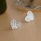 Textured Heart Sterling Silver Earring 1 Pair - Silver - One Size