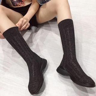 Knit Platform Mid-calf Boots